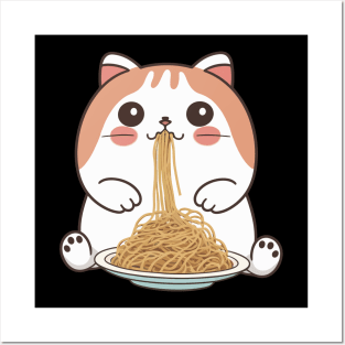 Cat eating spaghetti Posters and Art